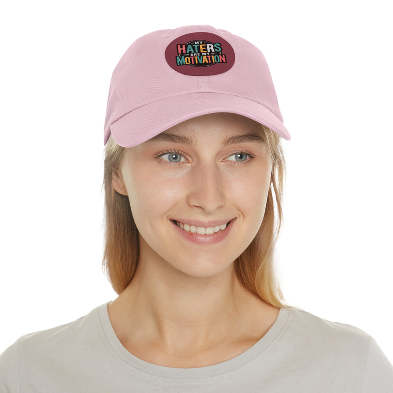 Motivational Dad Hat with Leather Patch - "My Haters Are My Motivation"