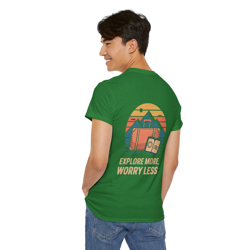 Unisex Heavy Cotton Tee: "Explore more worry less" - T-Shirt