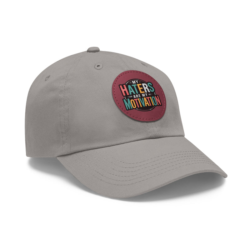 Motivational Dad Hat with Leather Patch - "My Haters Are My Motivation"
