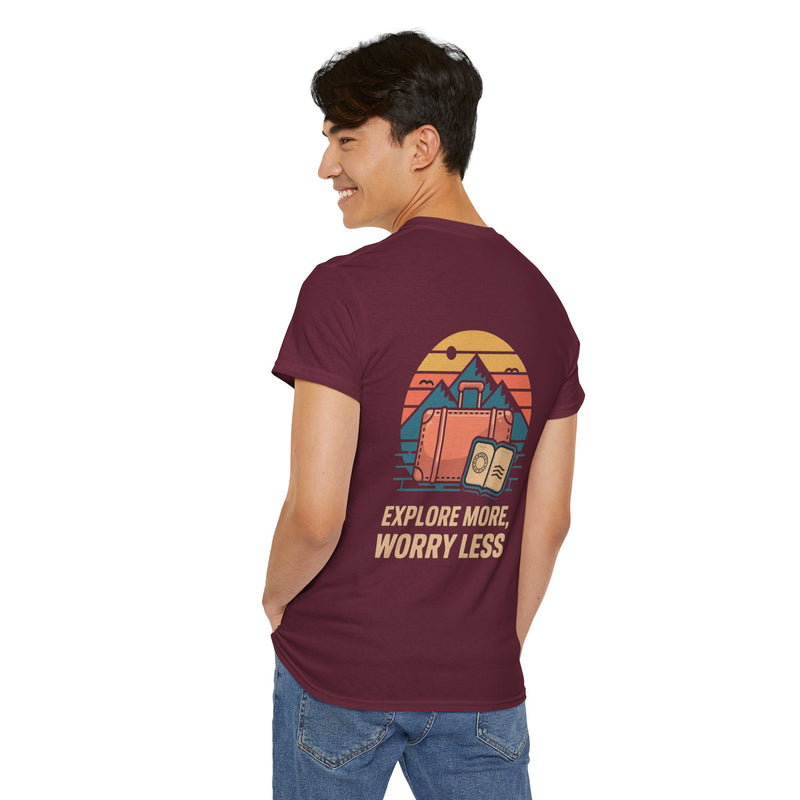 Unisex Heavy Cotton Tee: "Explore more worry less" - T-Shirt