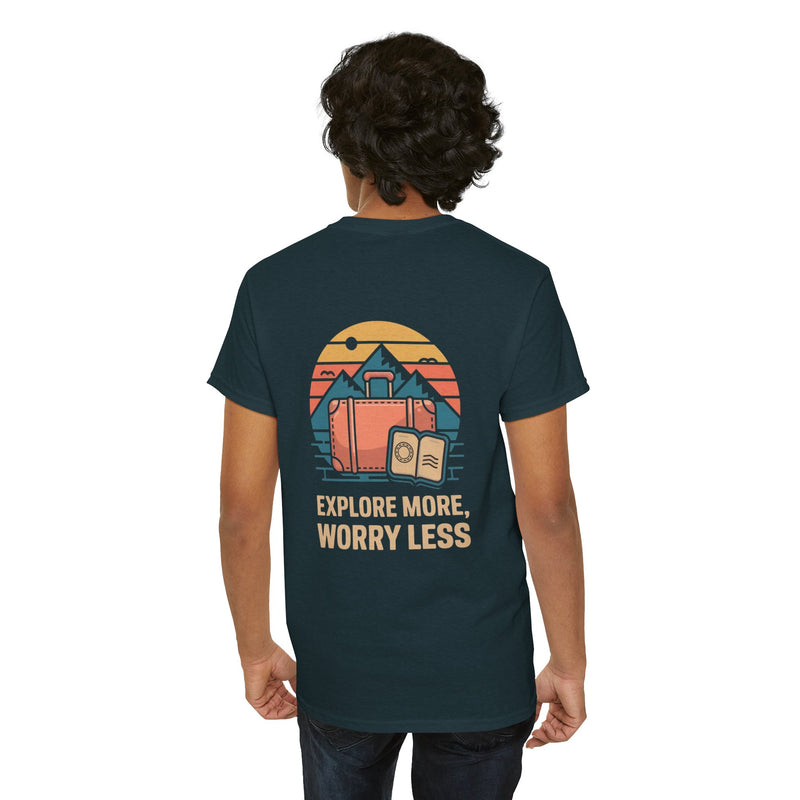 Unisex Heavy Cotton Tee: "Explore more worry less" - T-Shirt