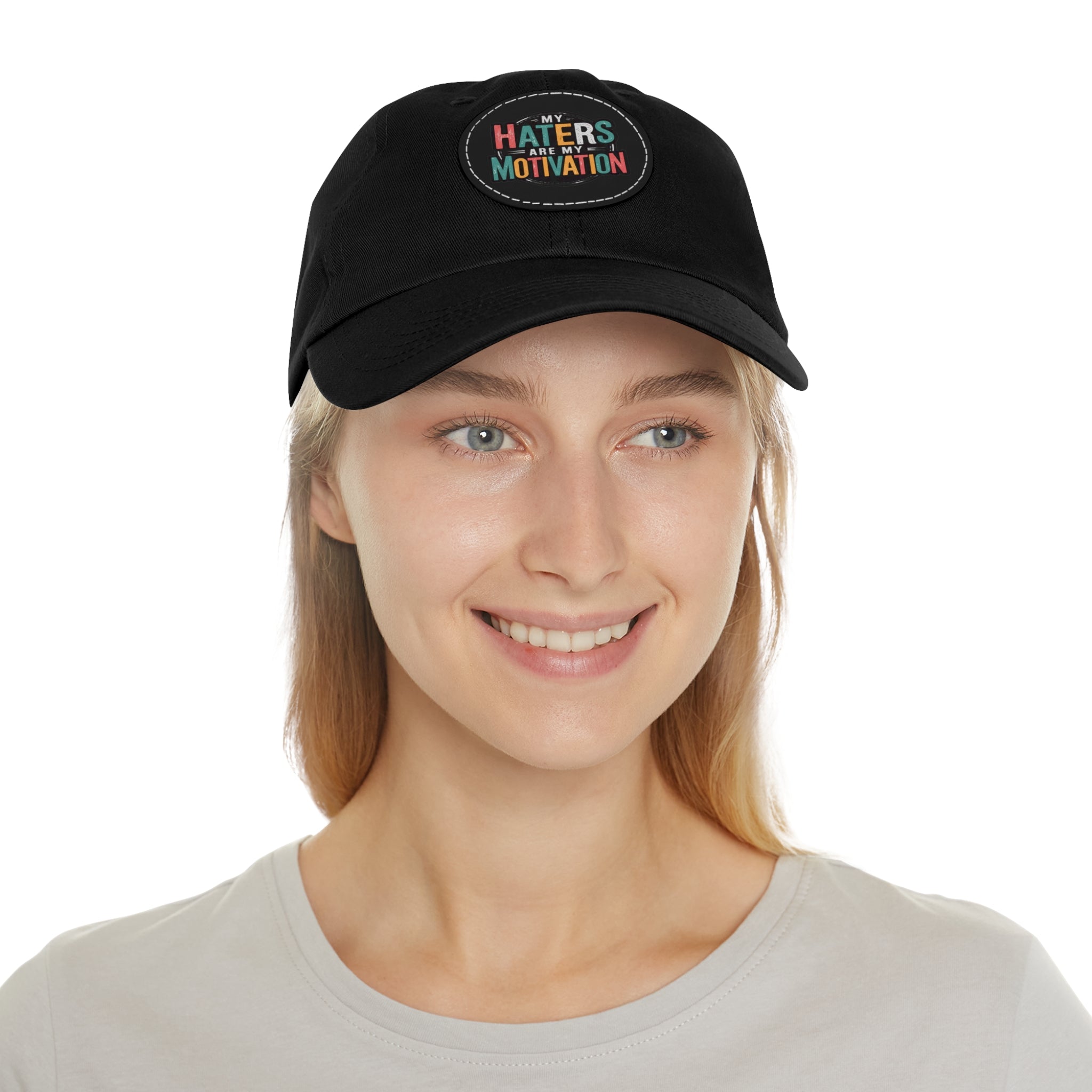 Motivational Dad Hat with Leather Patch - "My Haters Are My Motivation"