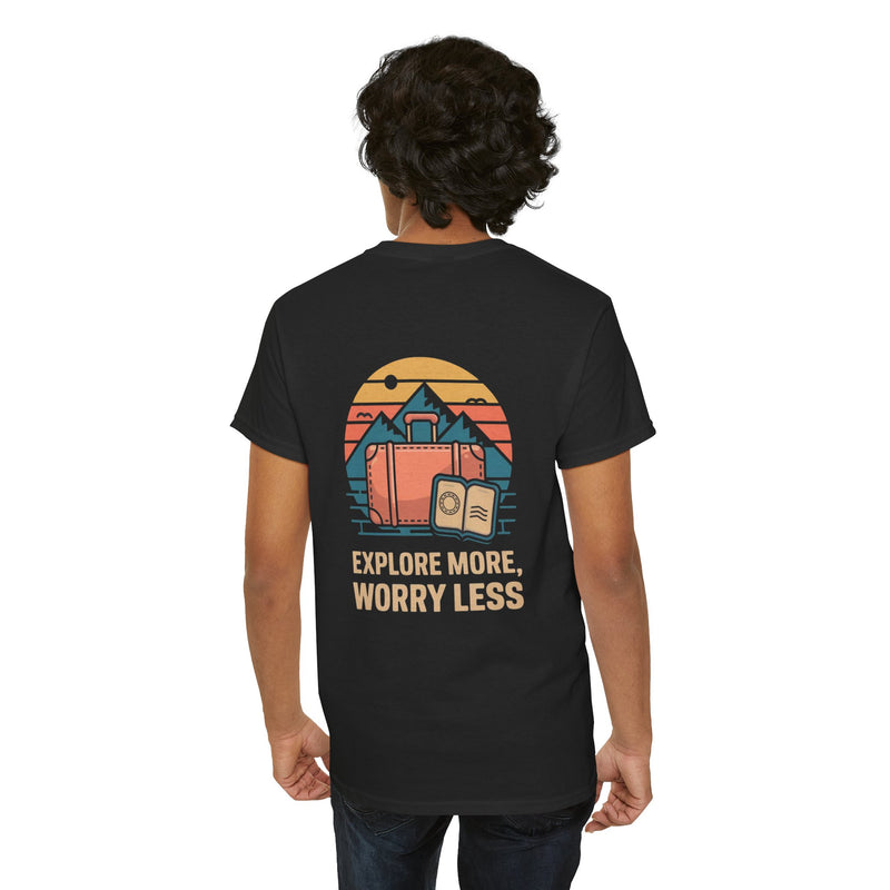 Unisex Heavy Cotton Tee: "Explore more worry less" - T-Shirt