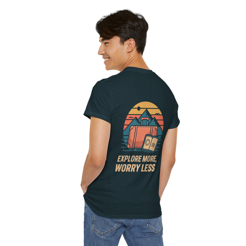 Unisex Heavy Cotton Tee: "Explore more worry less" - T-Shirt