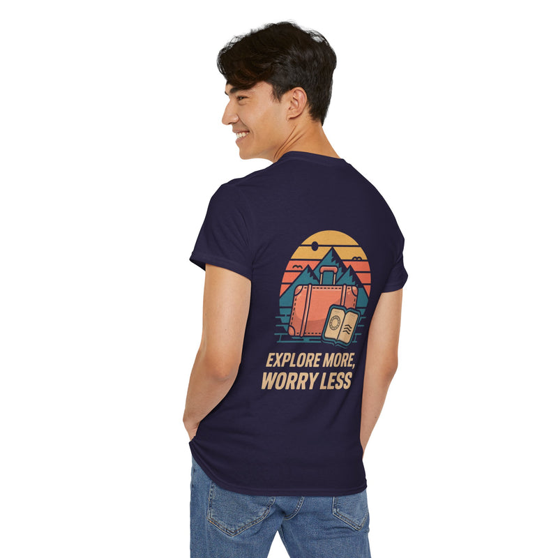 Unisex Heavy Cotton Tee: "Explore more worry less" - T-Shirt