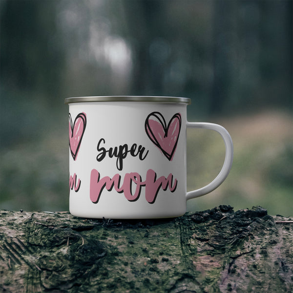 Super Mom Enamel Camping Mug - Perfect Gift for Mother's Day & Nature Lovers