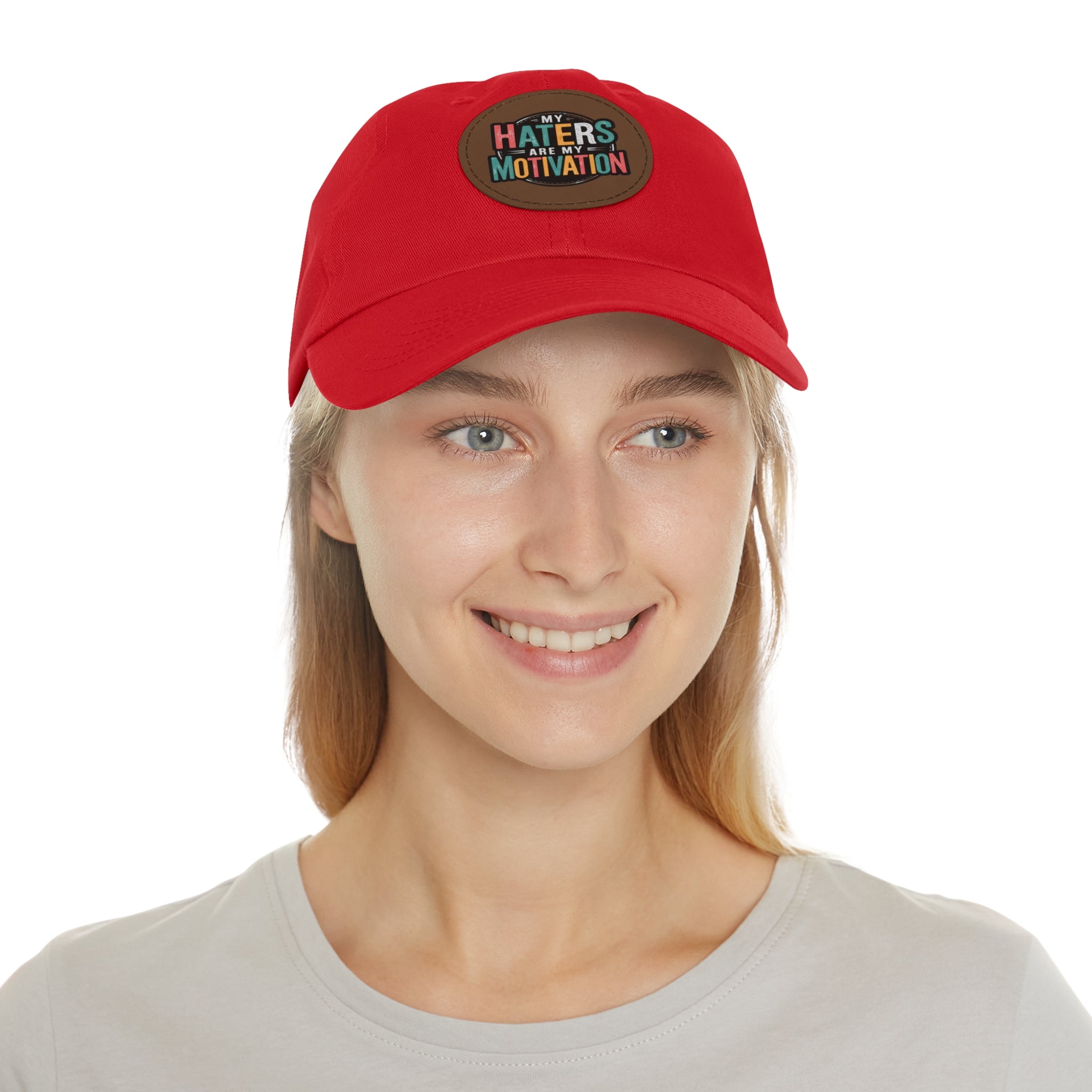 Motivational Dad Hat with Leather Patch - "My Haters Are My Motivation"