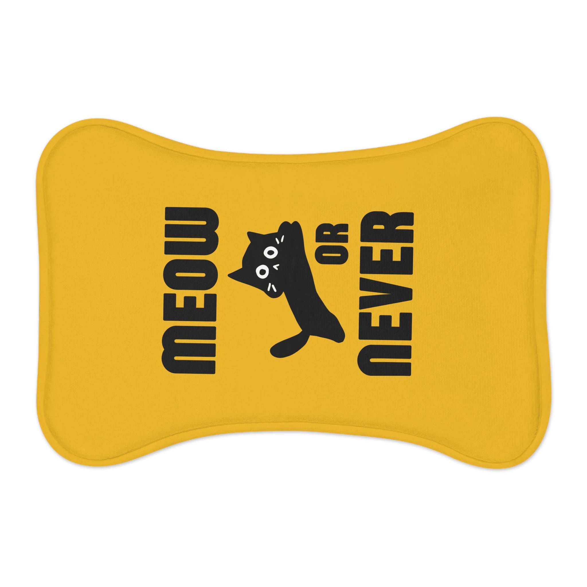 Funny Pet Feeding Mat - 'Meow or Never' - Vibrant Yellow