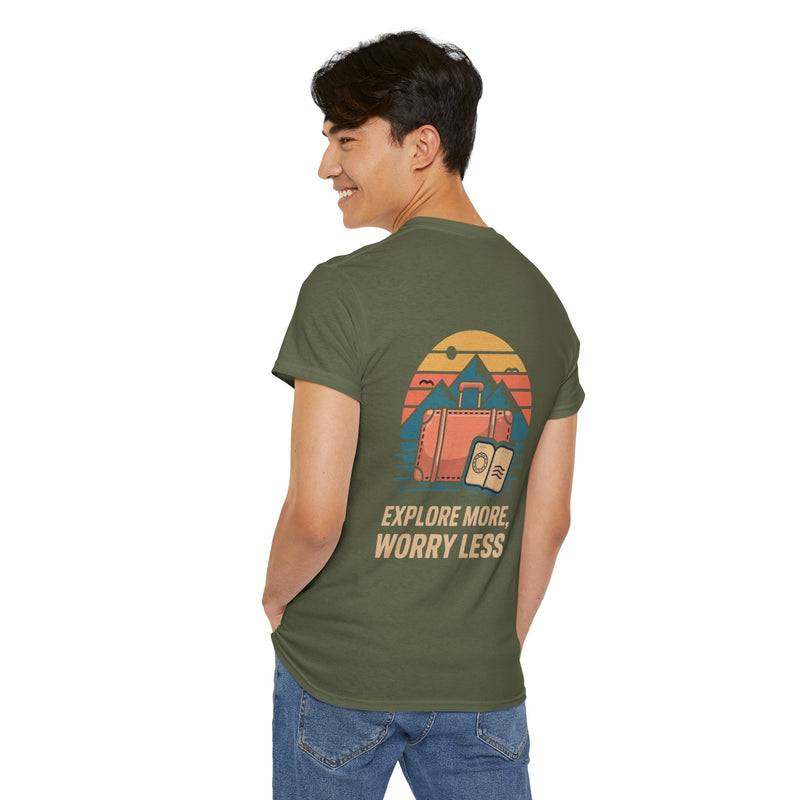 Unisex Heavy Cotton Tee: "Explore more worry less" - T-Shirt