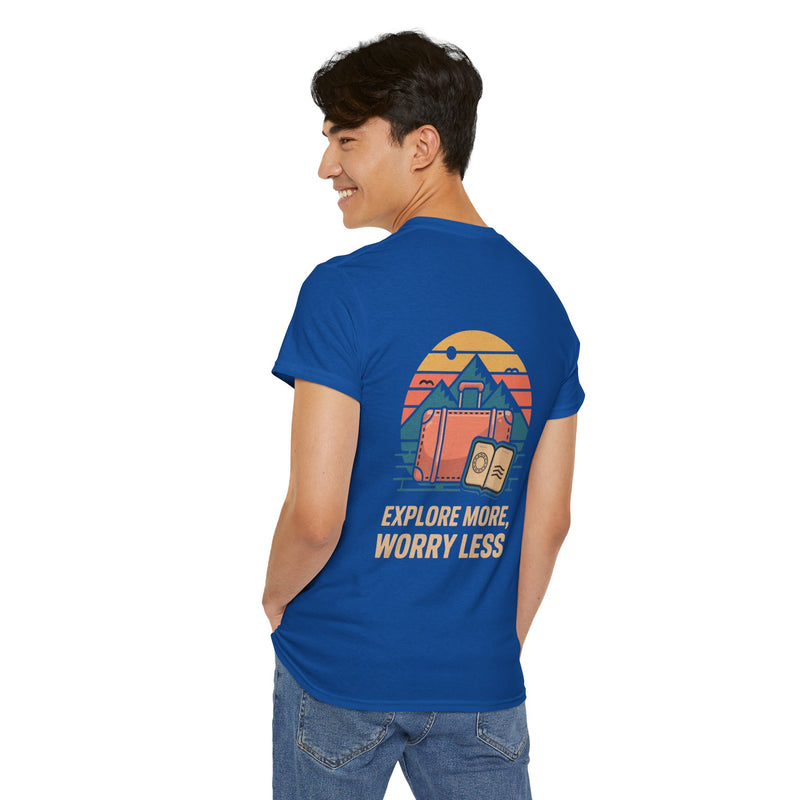 Unisex Heavy Cotton Tee: "Explore more worry less" - T-Shirt