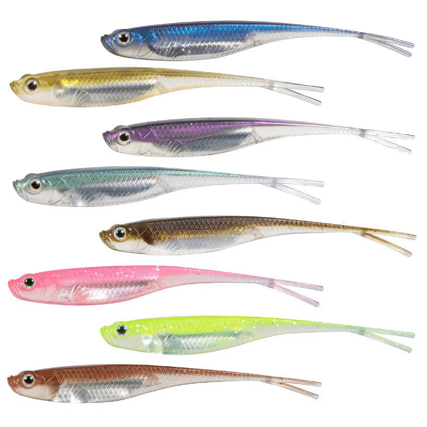 Weedless soft plastic worm lure shown in all eight available colors