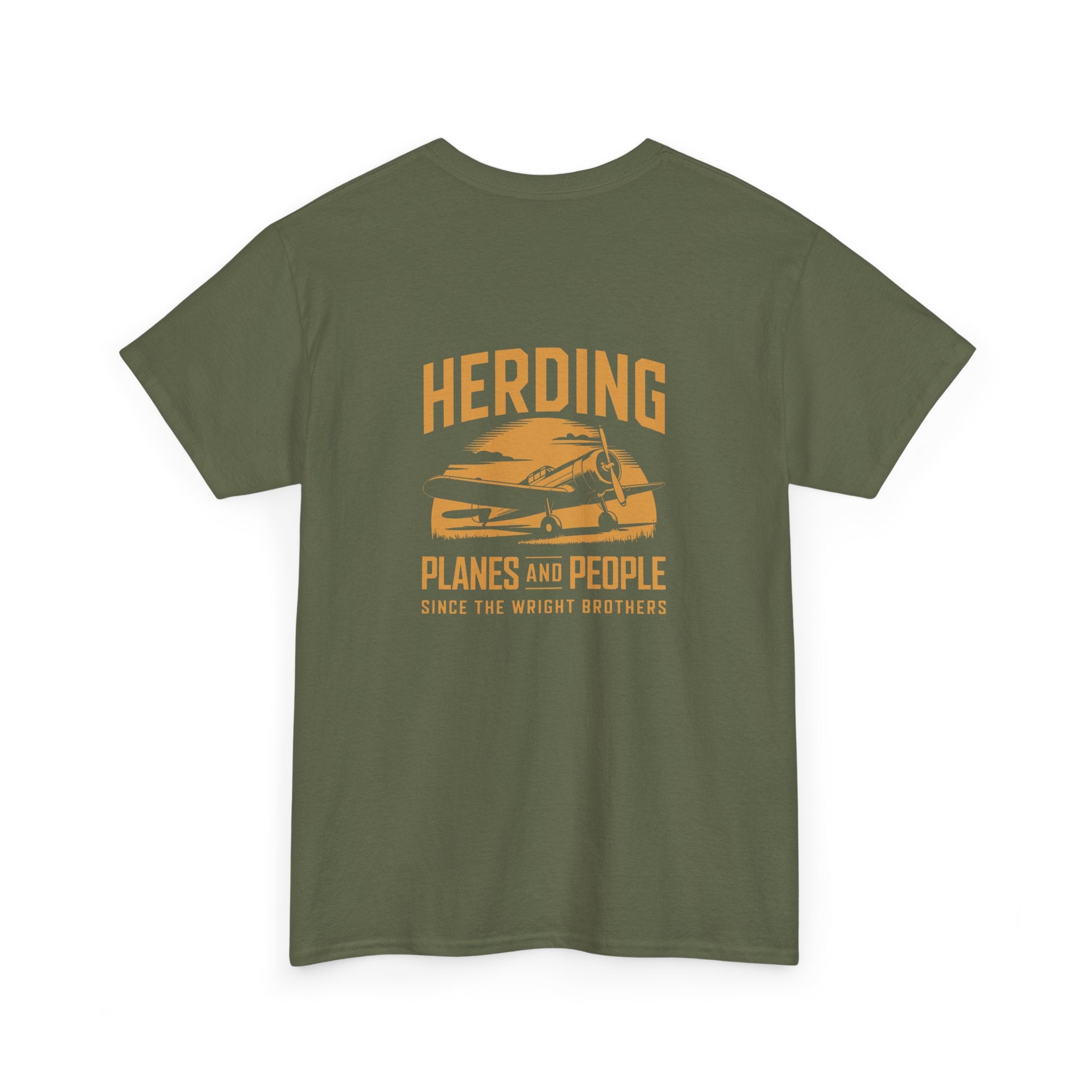 Unisex Heavy Cotton Tee: "Herding Planes and People" - Aviation Lover's T-Shirt