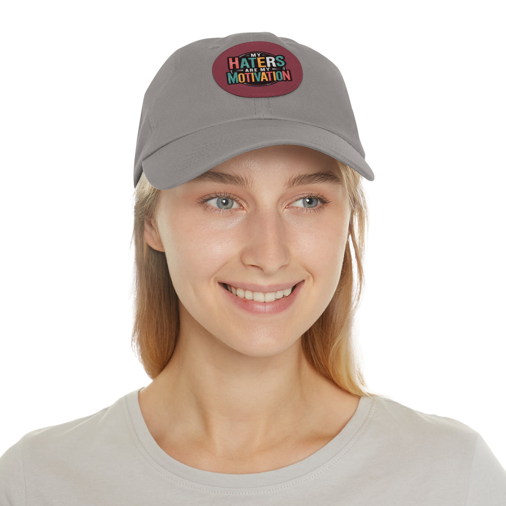 Motivational Dad Hat with Leather Patch - "My Haters Are My Motivation"
