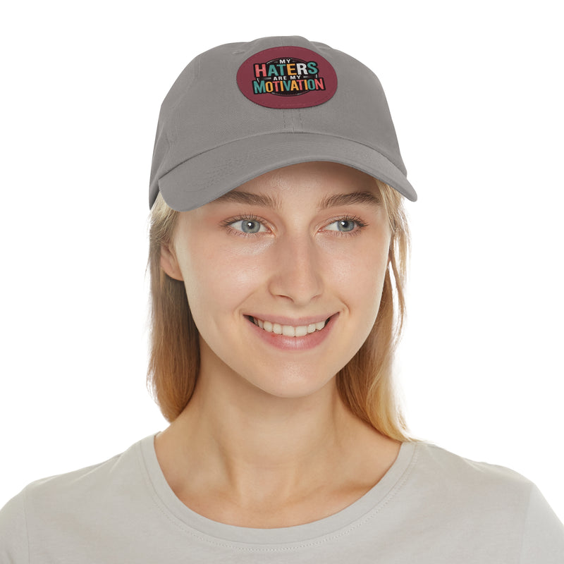 Motivational Dad Hat with Leather Patch - "My Haters Are My Motivation"