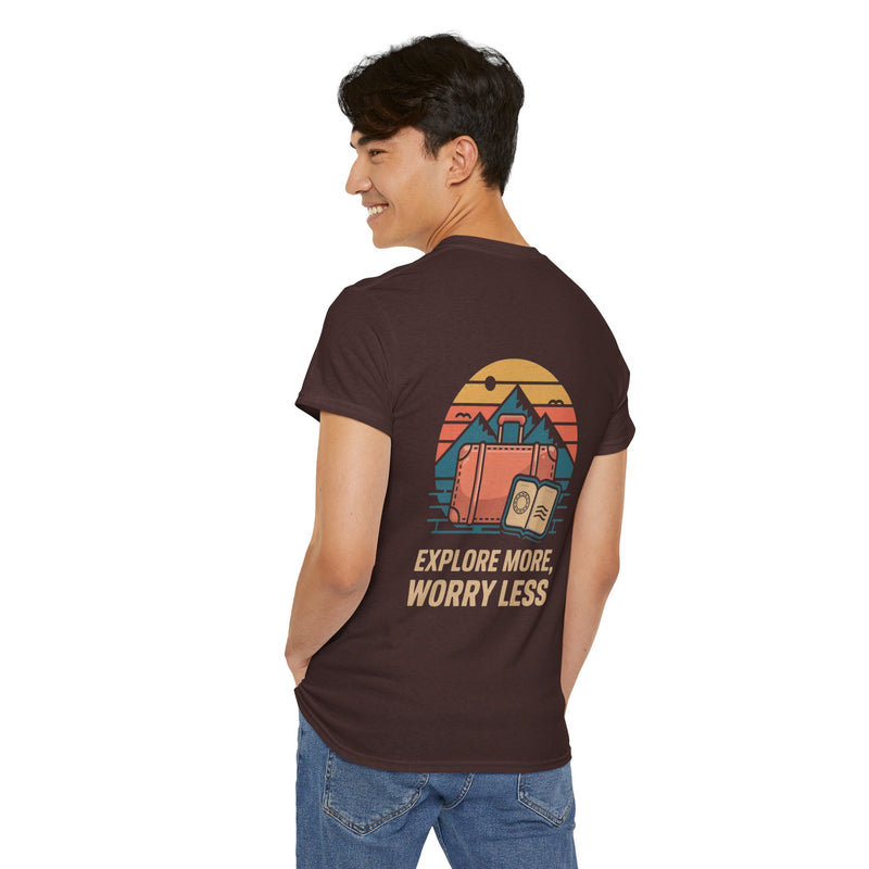 Unisex Heavy Cotton Tee: "Explore more worry less" - T-Shirt