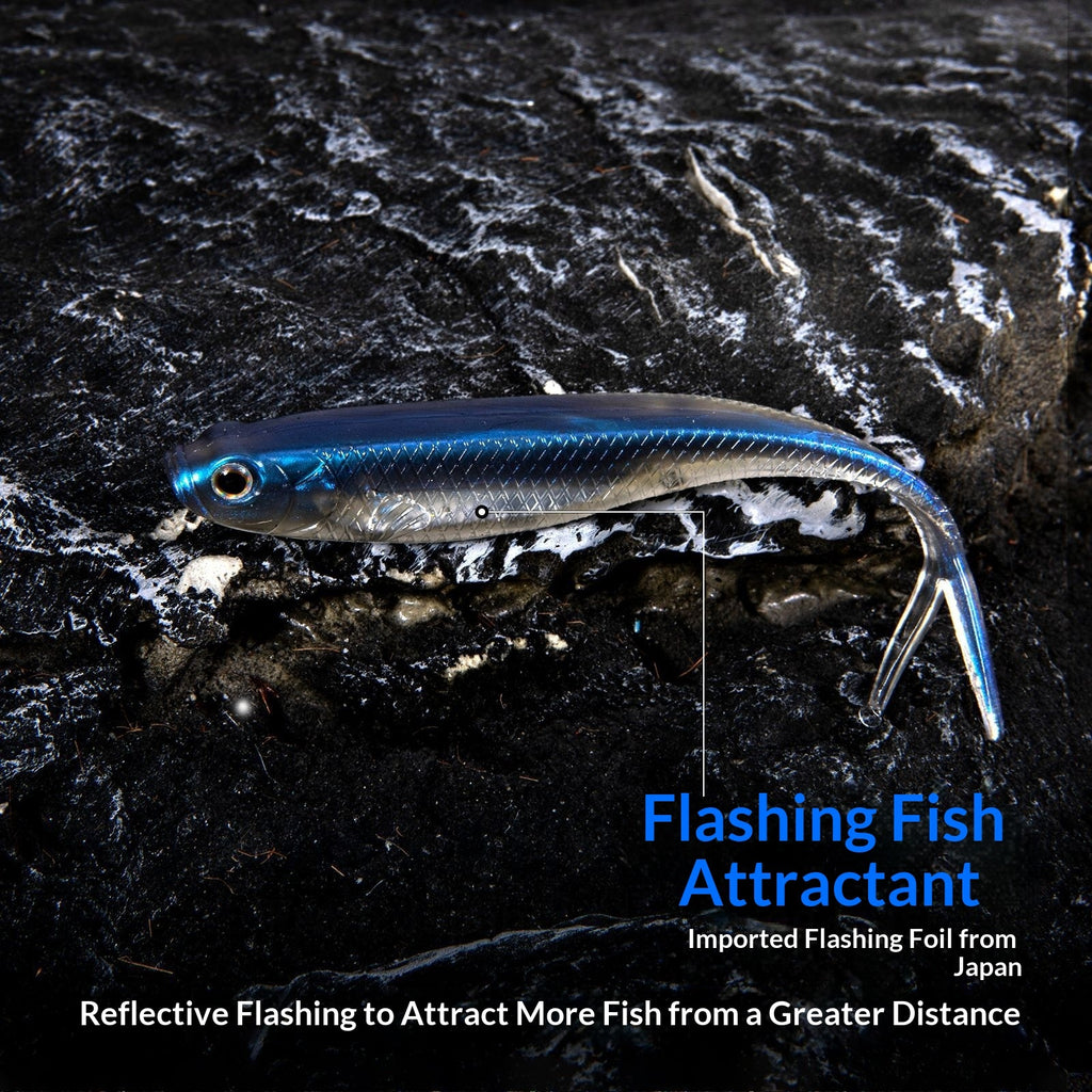 Blue weedless soft plastic worm lure close-up