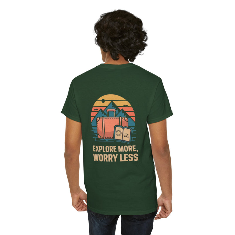 Unisex Heavy Cotton Tee: "Explore more worry less" - T-Shirt