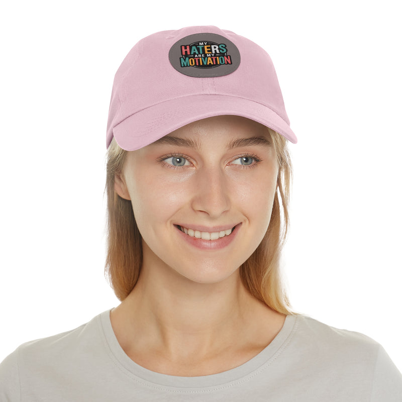 Motivational Dad Hat with Leather Patch - "My Haters Are My Motivation"