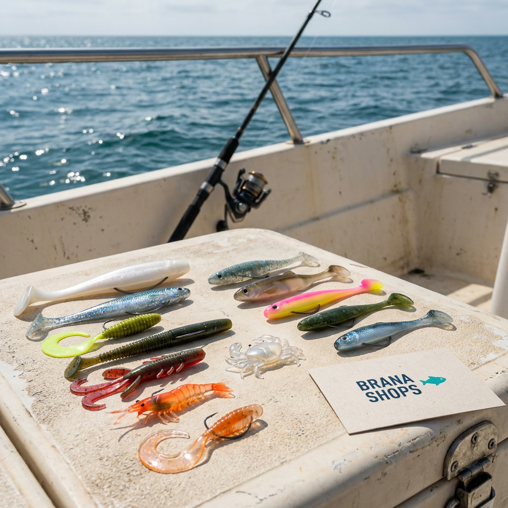 Brana Shops Freshwater & Saltwater Soft Bait Set — lifestyle mockup on boat deck