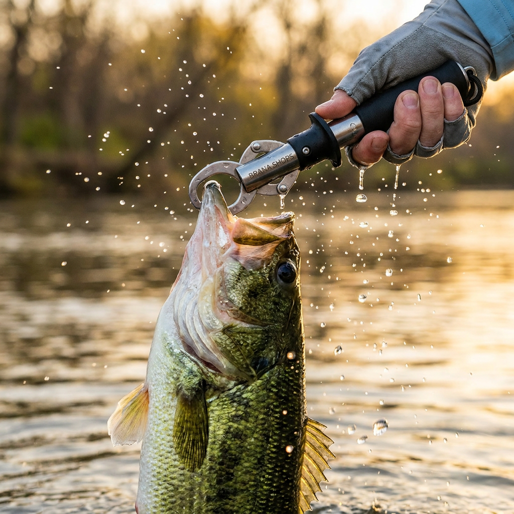 Brana Shops Fish Grip Tool — lifestyle mockup holding bass