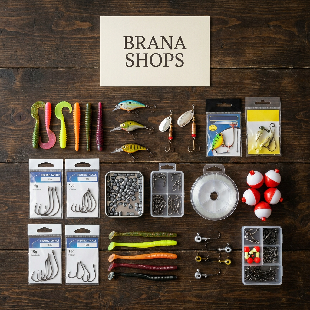 Brana Shops Fishing Gear & Bait Combo Set — lifestyle flat lay