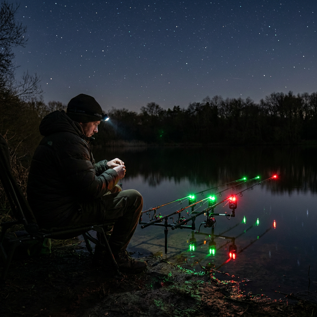 Brana Shops Night Fishing Rod Alarm — lifestyle mockup night fishing scene